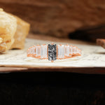Luxurious Vintage 2-Prong Emerald Cut Black Rutilated Quartz Wedding Ring - Additional view