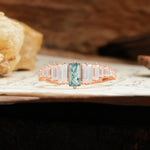 Luxurious Vintage 2-Prong Emerald Cut Moss Agate Wedding Ring - Additional view