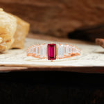 Luxurious Vintage 2-Prong Emerald Cut Ruby Wedding Ring - Additional view