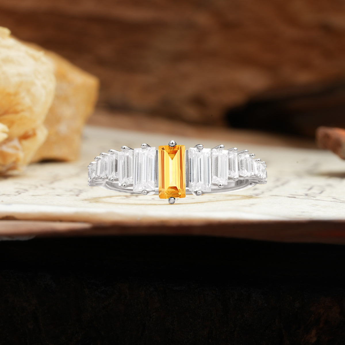 Luxurious Vintage 2-Prong Emerald Cut Citrine Wedding Ring - Additional view