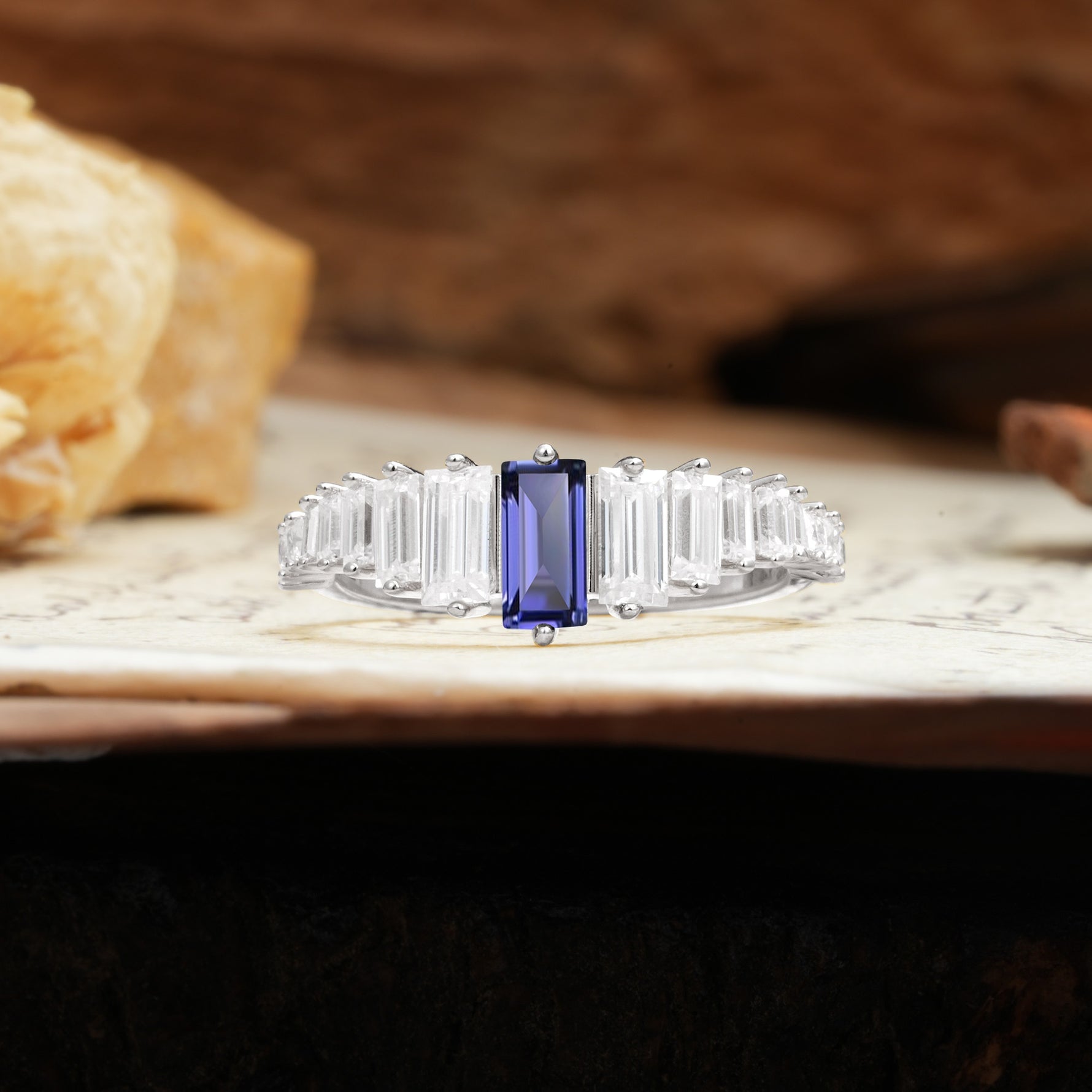Luxurious Vintage 2-Prong Emerald Cut Tanzanite Wedding Ring - Additional view