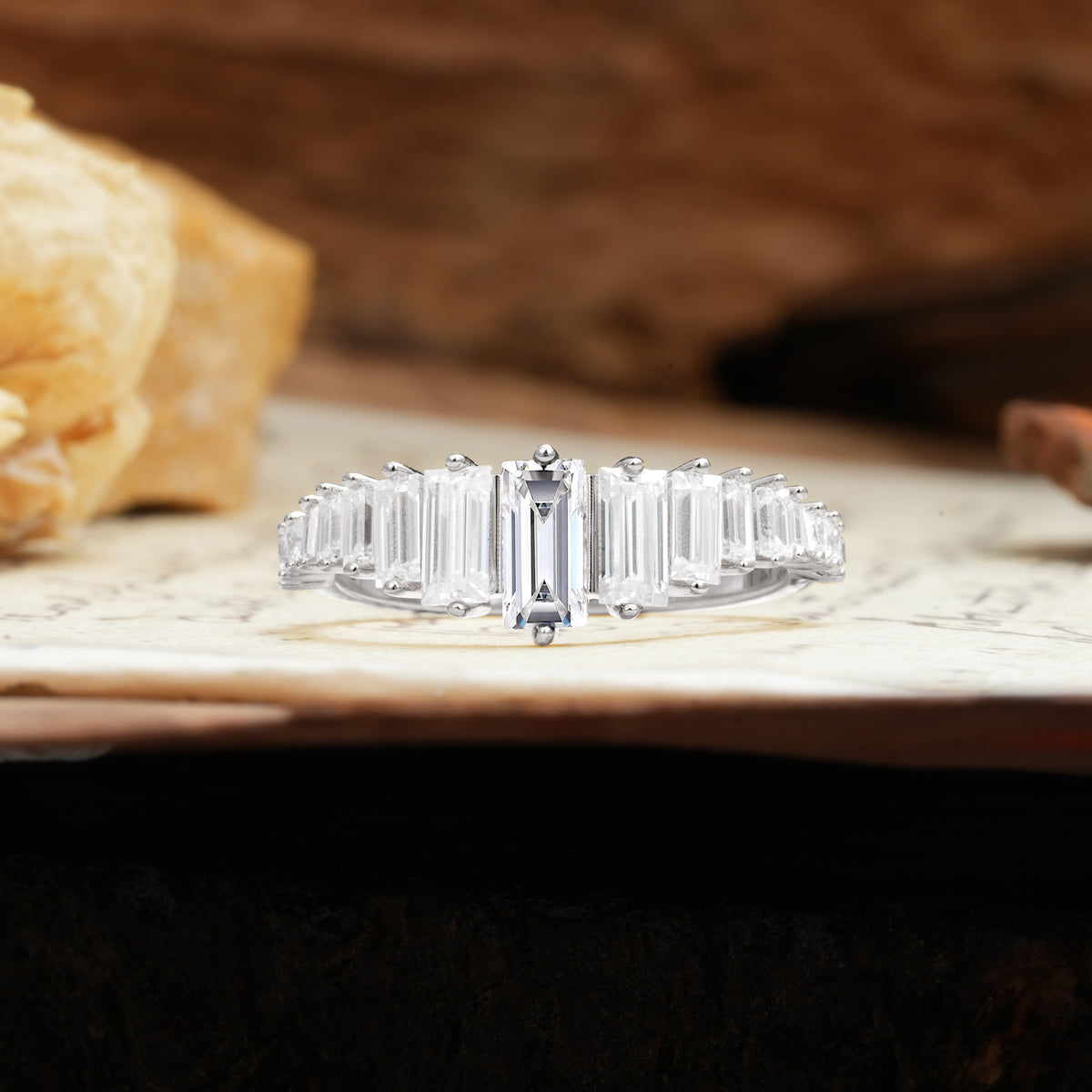 Luxurious Vintage 2-Prong Emerald Cut Lab Diamond Wedding Ring - Additional view