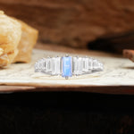 Luxurious Vintage 2-Prong Emerald Cut Moonstone Wedding Ring - Additional view