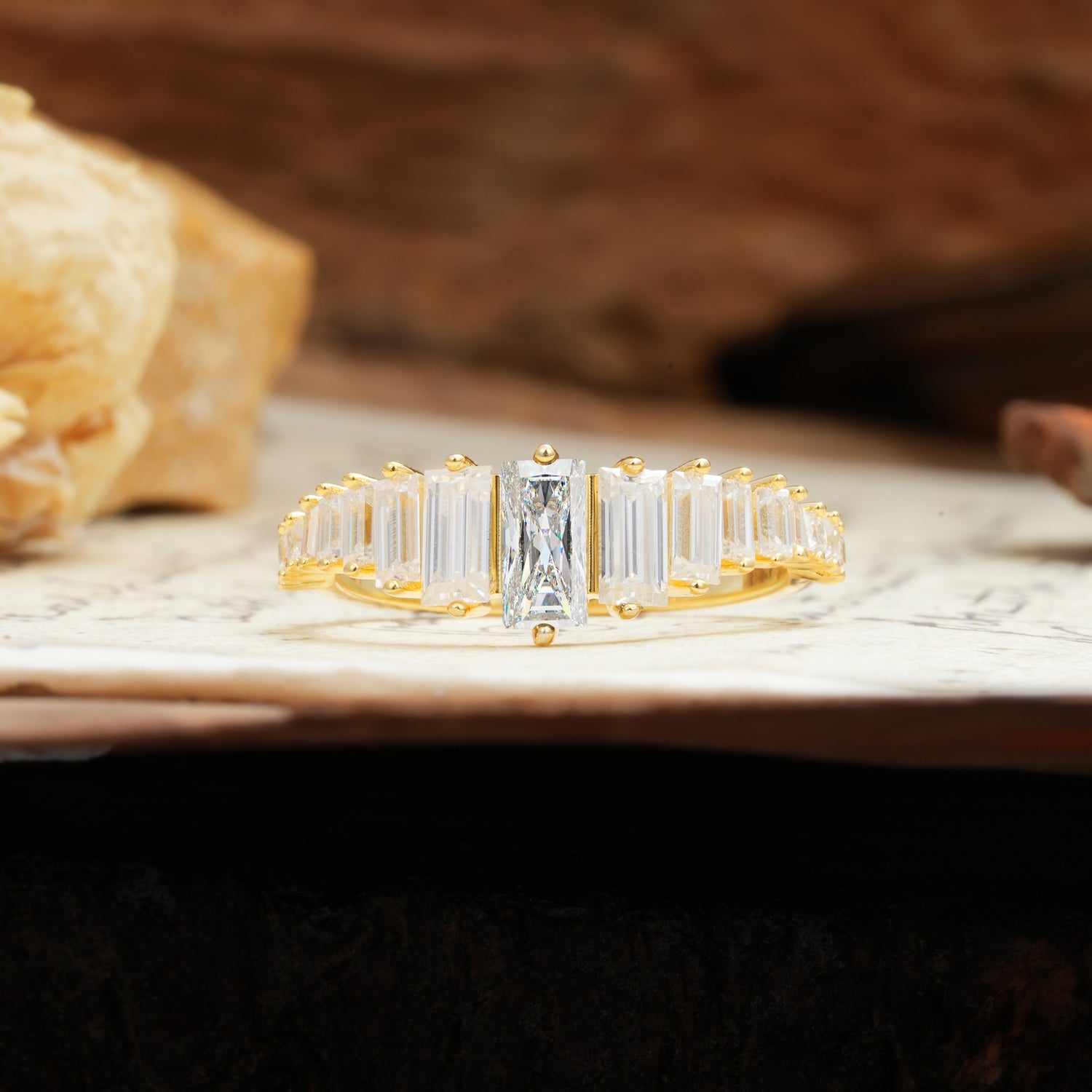 Luxurious Vintage 2-Prong Emerald Cut Moissanite Wedding Ring - Additional view
