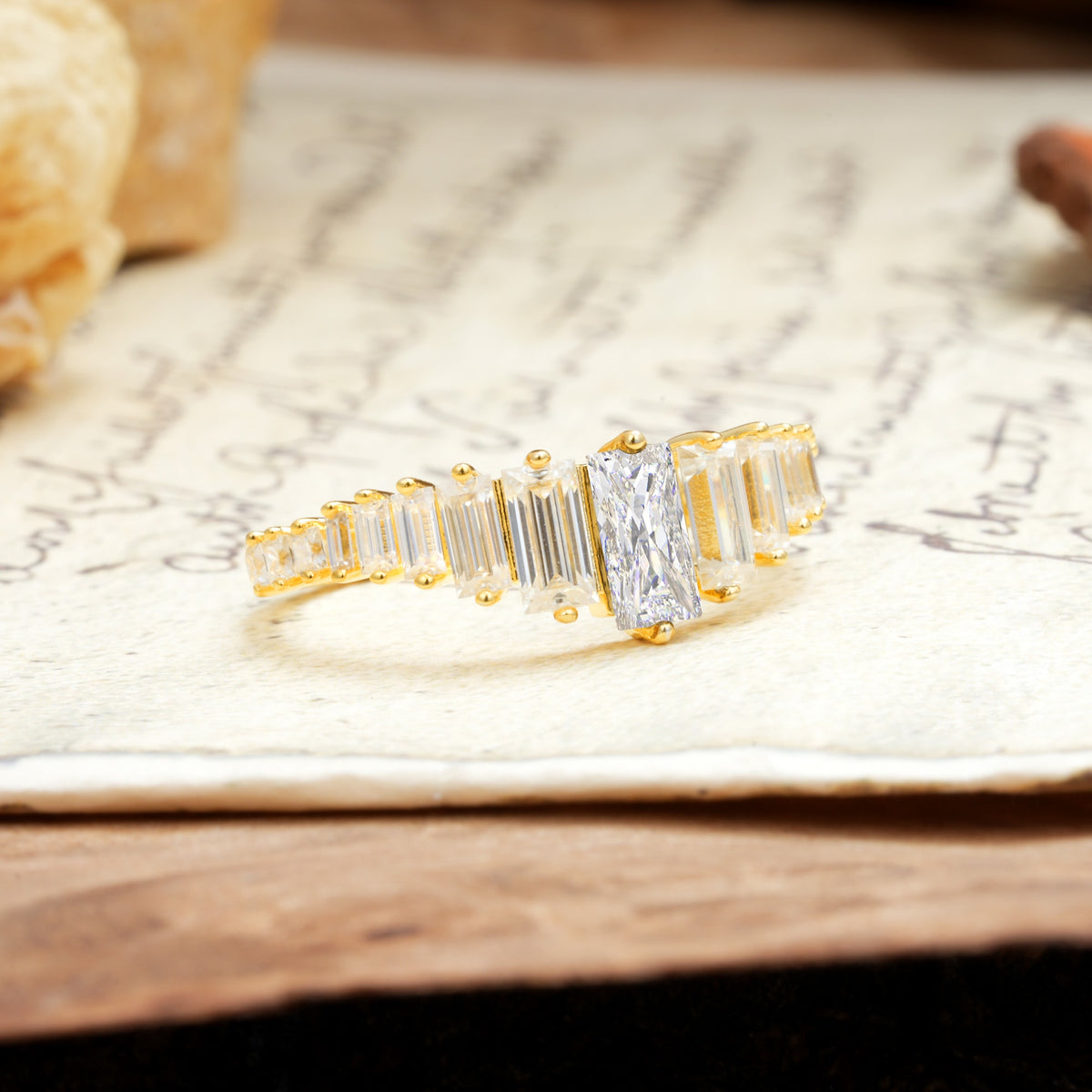 Luxurious Vintage 2-Prong Emerald Cut Moissanite Wedding Ring - Additional view