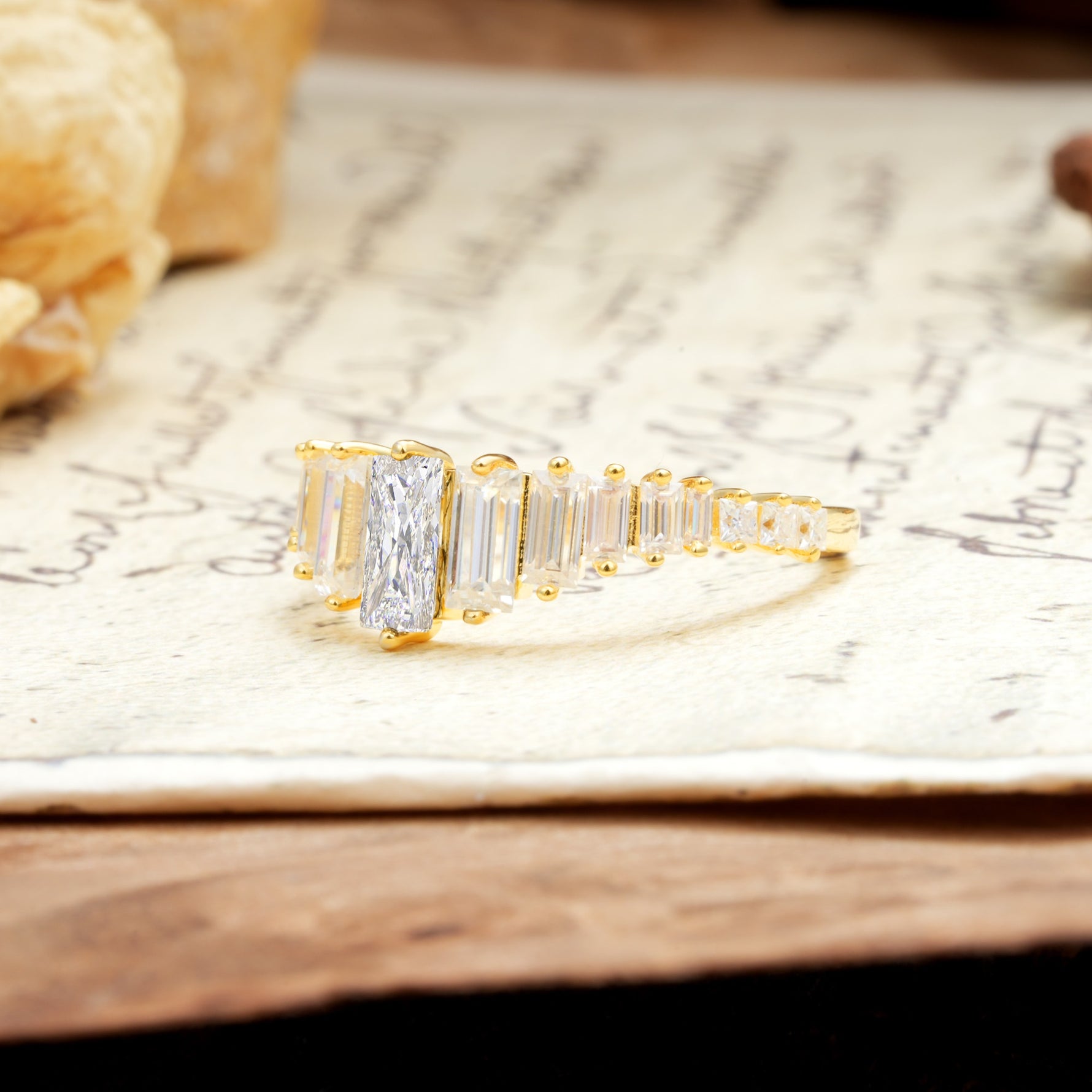 Luxurious Vintage 2-Prong Emerald Cut Moissanite Wedding Ring - Additional view