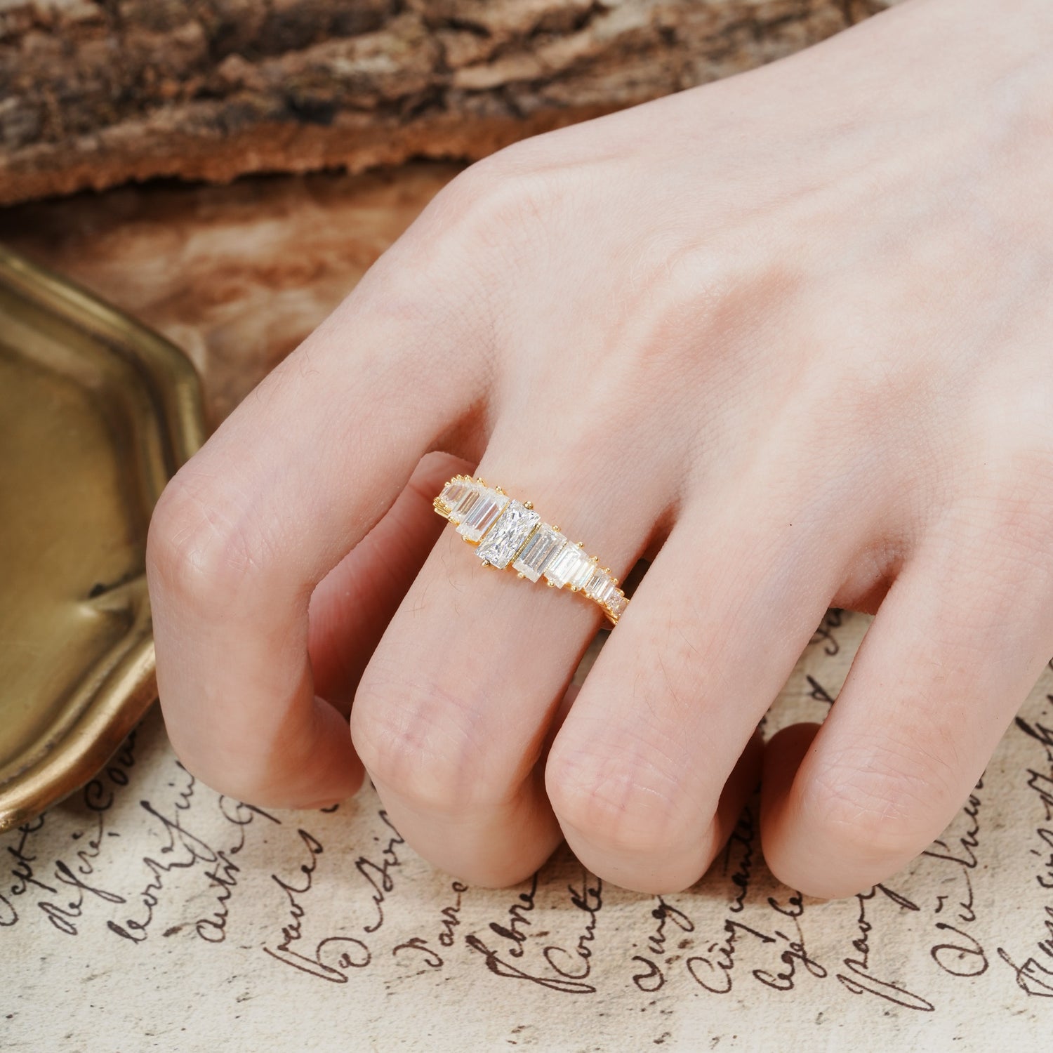 Luxurious Vintage 2-Prong Emerald Cut Moissanite Wedding Ring - Additional view