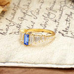 Luxurious Vintage 2-Prong Emerald Cut Sapphire Wedding Ring - Additional view