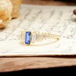 Luxurious Vintage 2-Prong Emerald Cut Sapphire Wedding Ring - Additional view