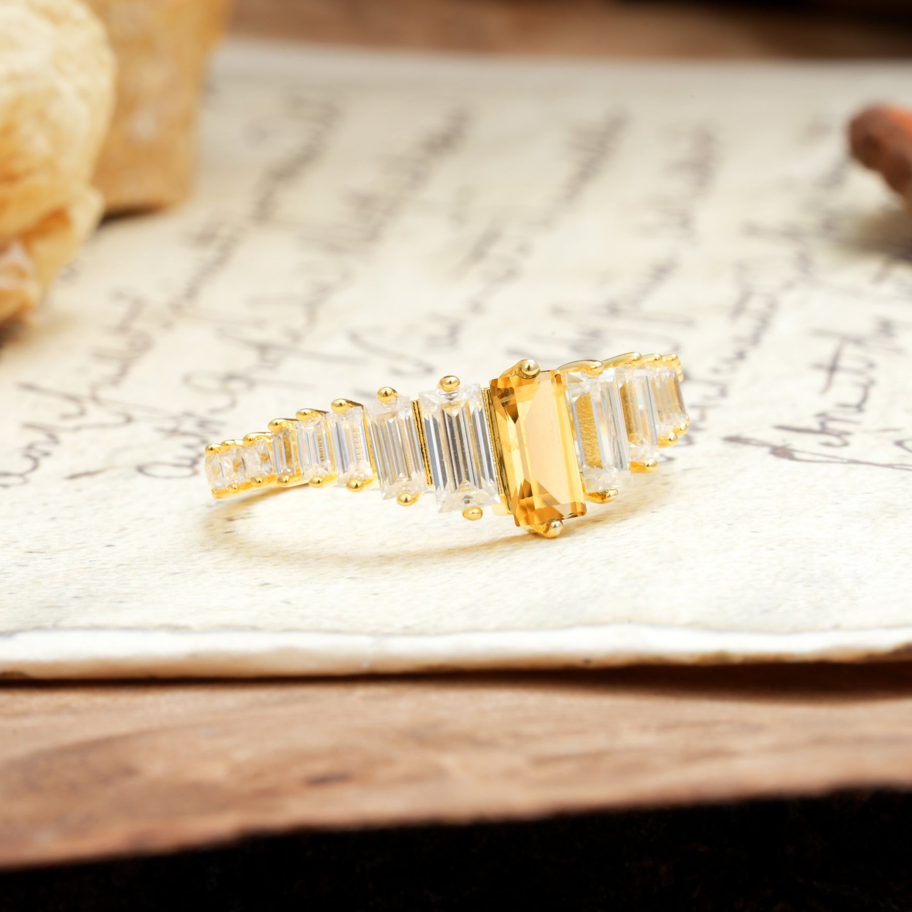Luxurious Vintage 2-Prong Emerald Cut Citrine Wedding Ring - Additional view