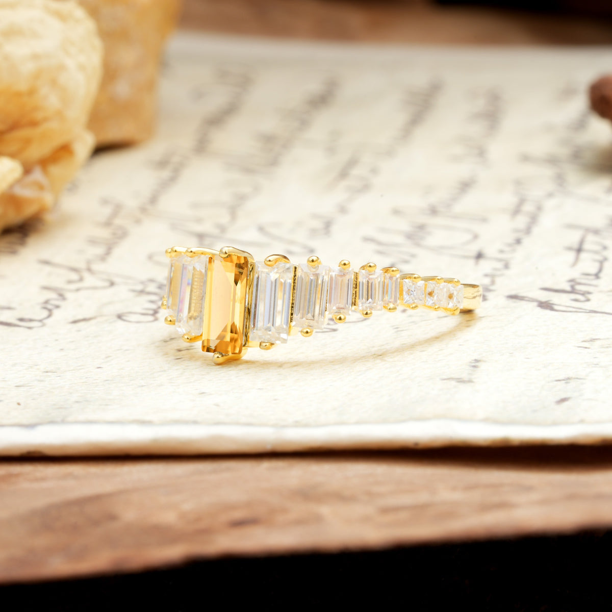 Luxurious Vintage 2-Prong Emerald Cut Citrine Wedding Ring - Additional view