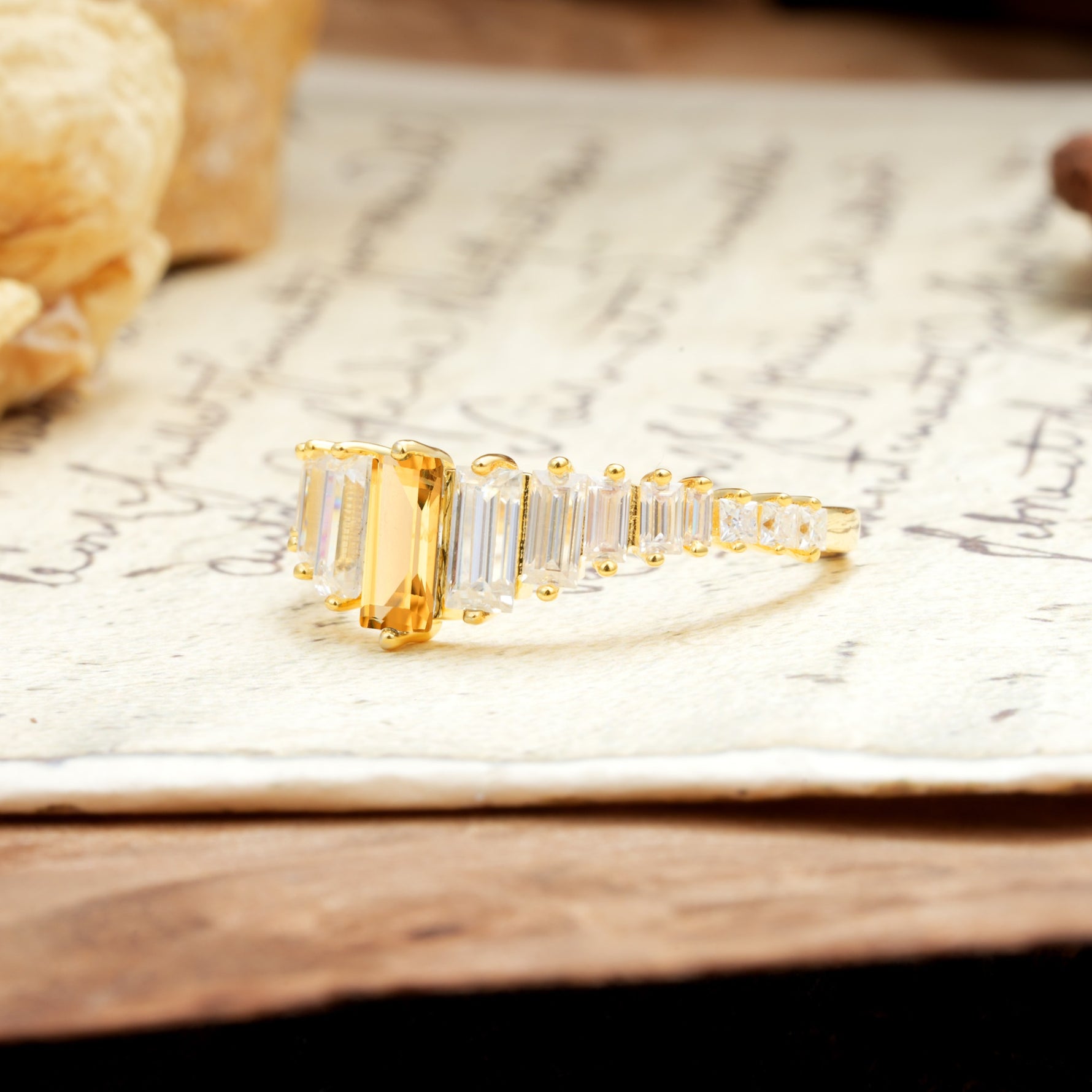 Luxurious Vintage 2-Prong Emerald Cut Citrine Wedding Ring - Additional view
