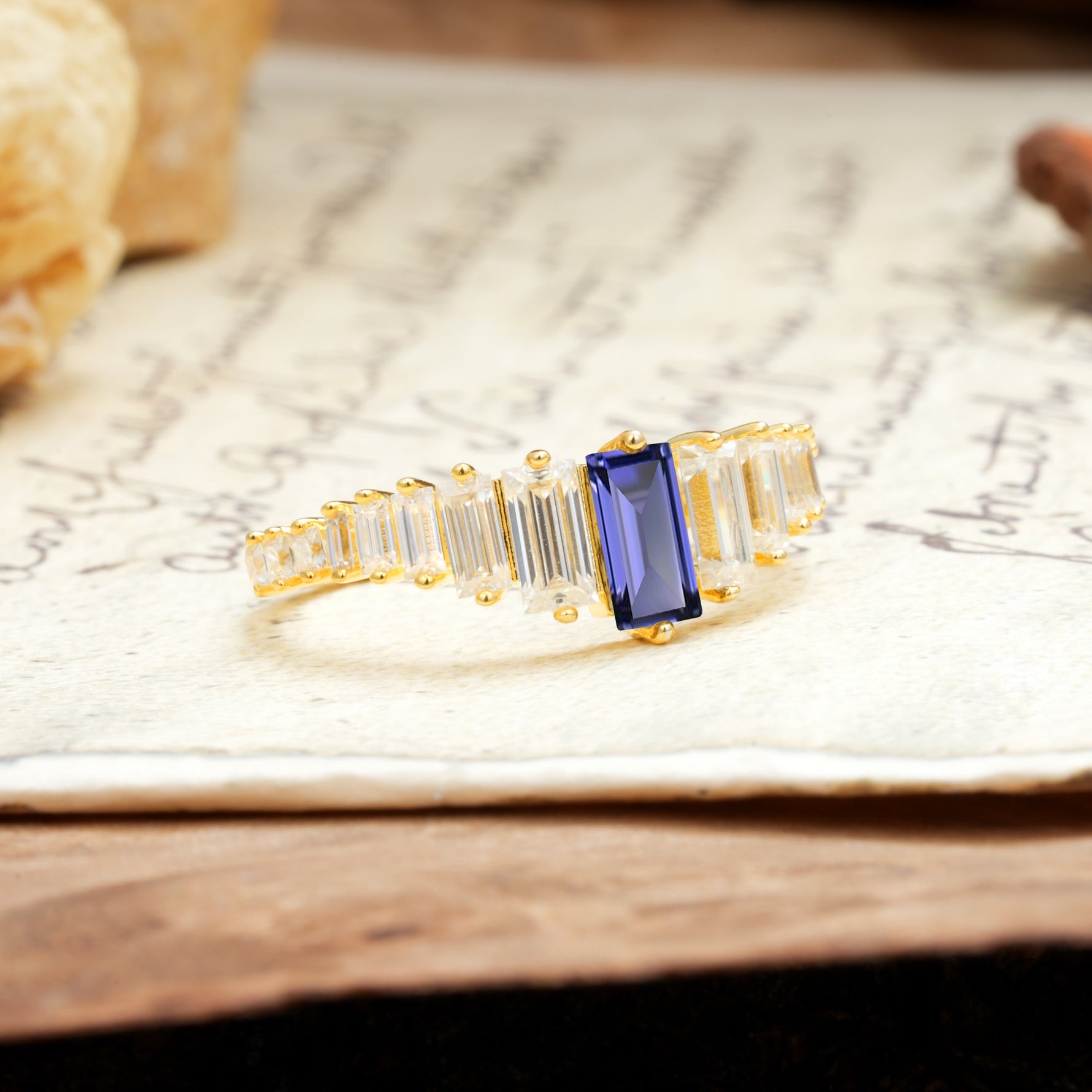 Luxurious Vintage 2-Prong Emerald Cut Tanzanite Wedding Ring - Additional view