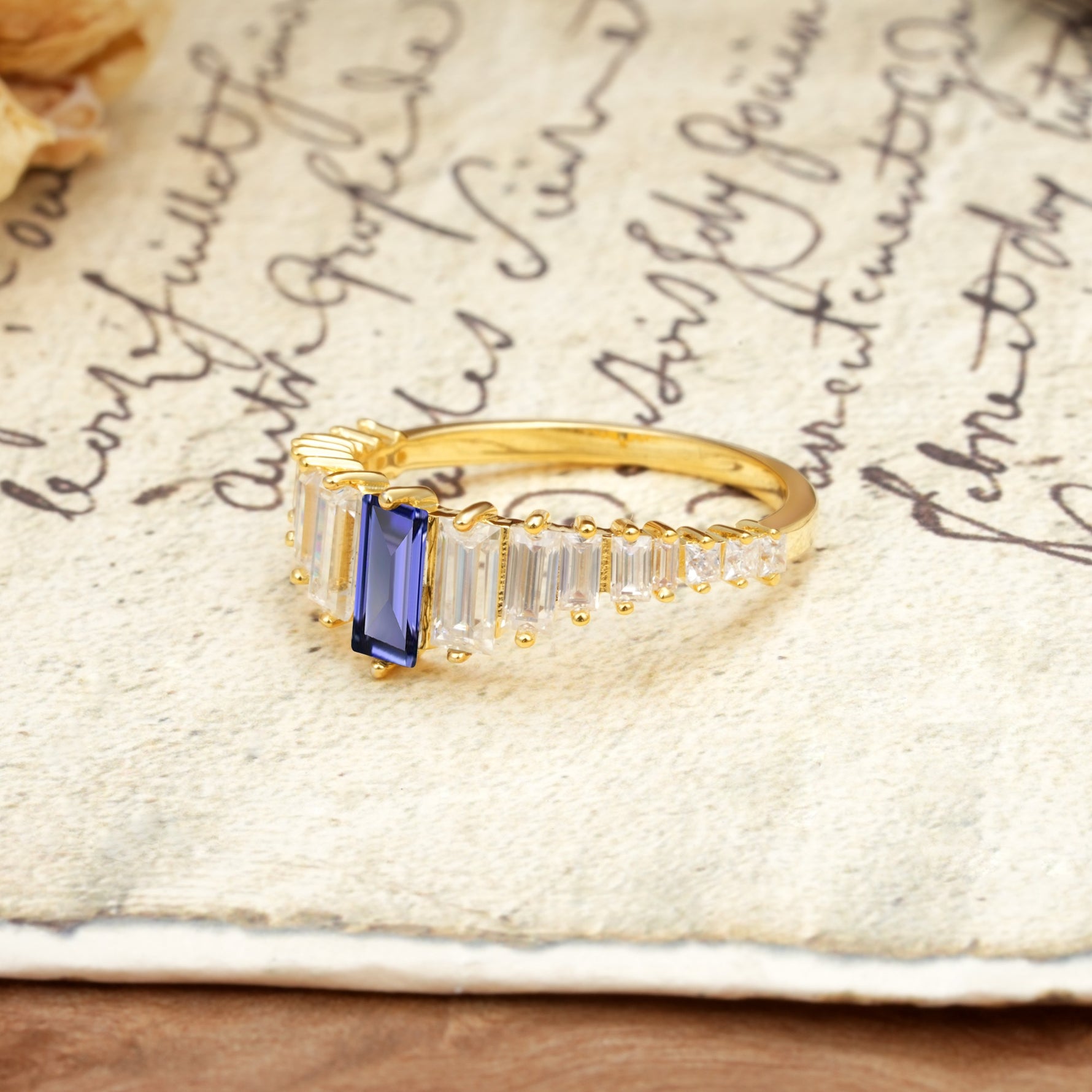 Luxurious Vintage 2-Prong Emerald Cut Tanzanite Wedding Ring - Additional view