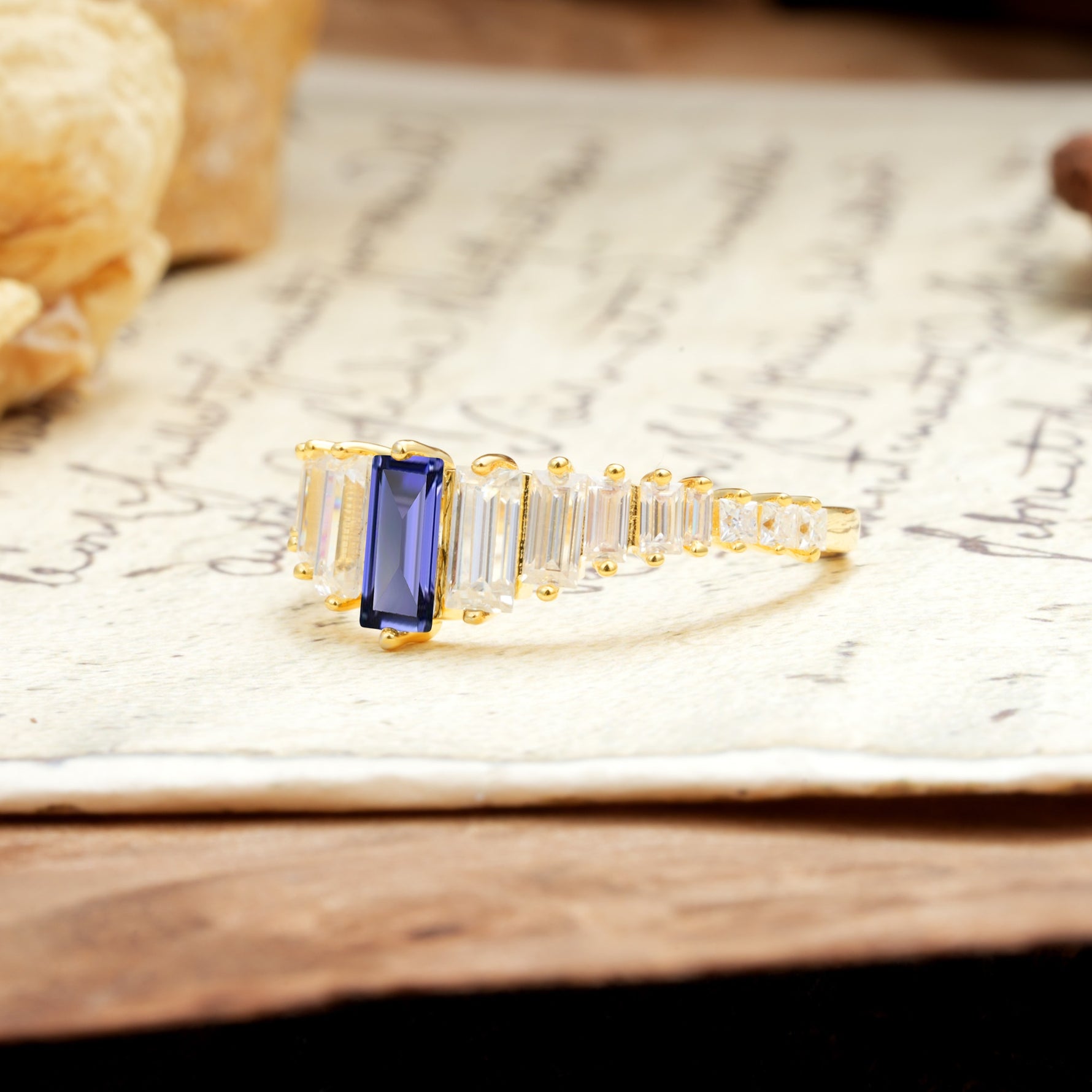Luxurious Vintage 2-Prong Emerald Cut Tanzanite Wedding Ring - Additional view