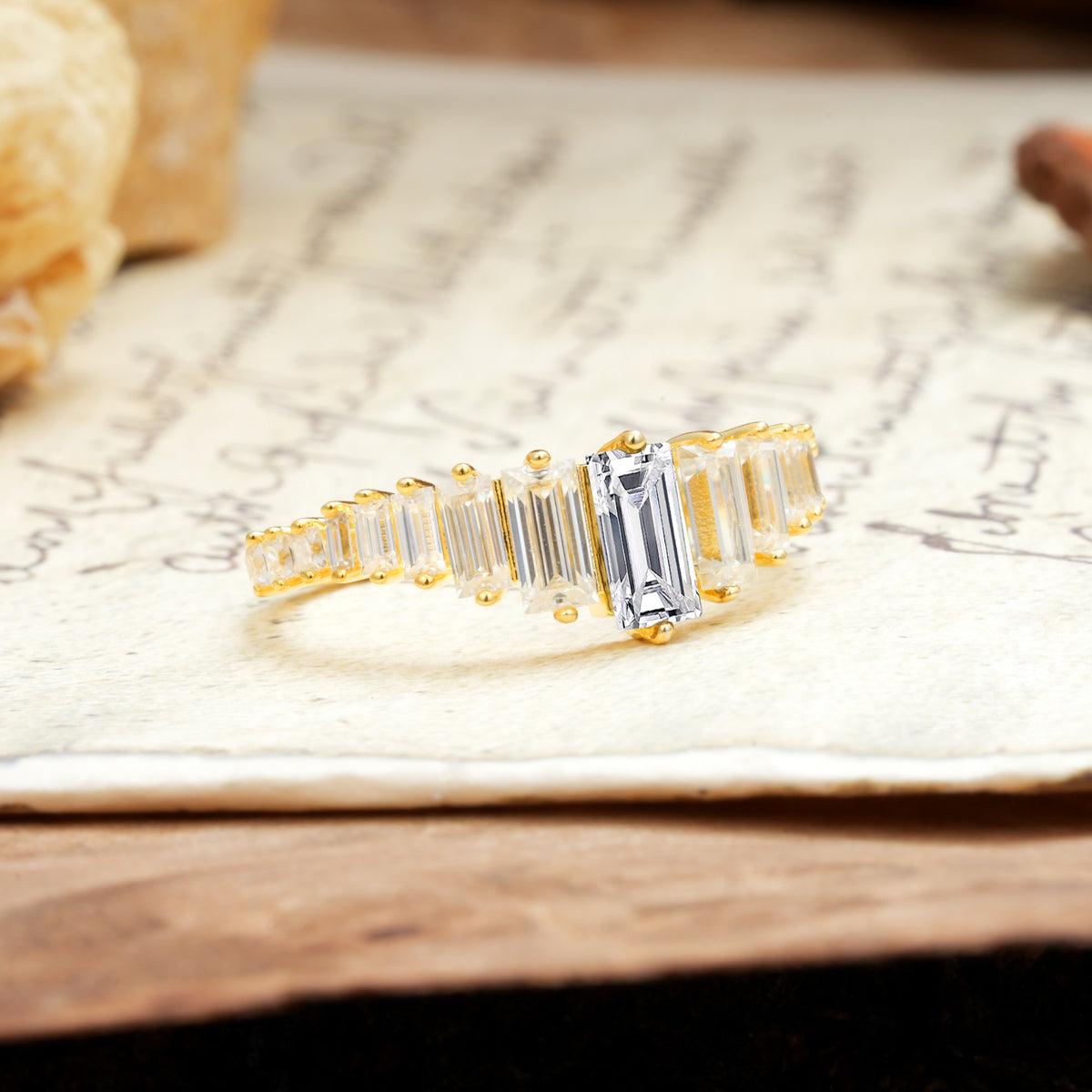 Luxurious Vintage 2-Prong Emerald Cut Lab Diamond Wedding Ring - Additional view
