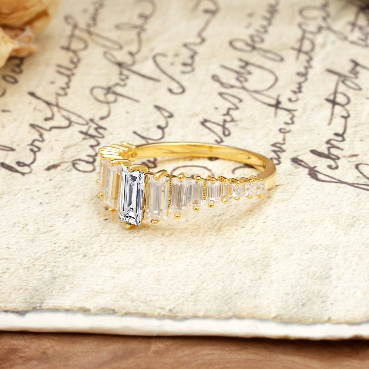 Luxurious Vintage 2-Prong Emerald Cut Lab Diamond Wedding Ring - Additional view