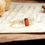 Luxurious Vintage 2-Prong Emerald Cut Garnet Wedding Ring - Additional view