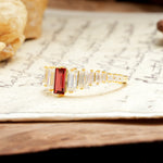 Luxurious Vintage 2-Prong Emerald Cut Garnet Wedding Ring - Additional view