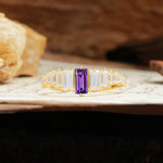 Luxurious Vintage 2-Prong Emerald Cut Amethyst Wedding Ring - Additional view