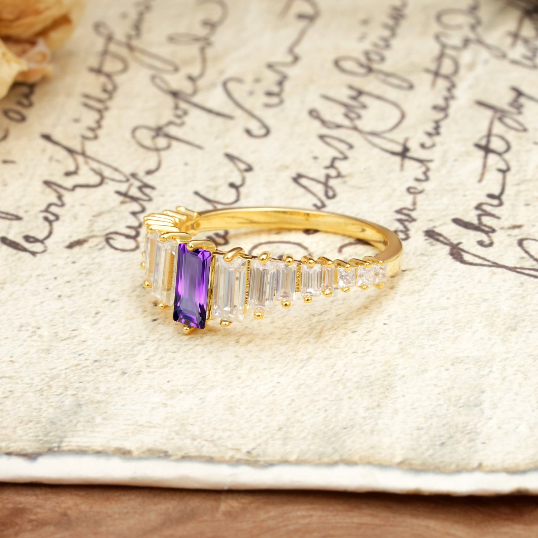 Luxurious Vintage 2-Prong Emerald Cut Amethyst Wedding Ring - Additional view