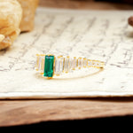 Luxurious Vintage 2-Prong Emerald Cut Emerald Wedding Ring - Additional view