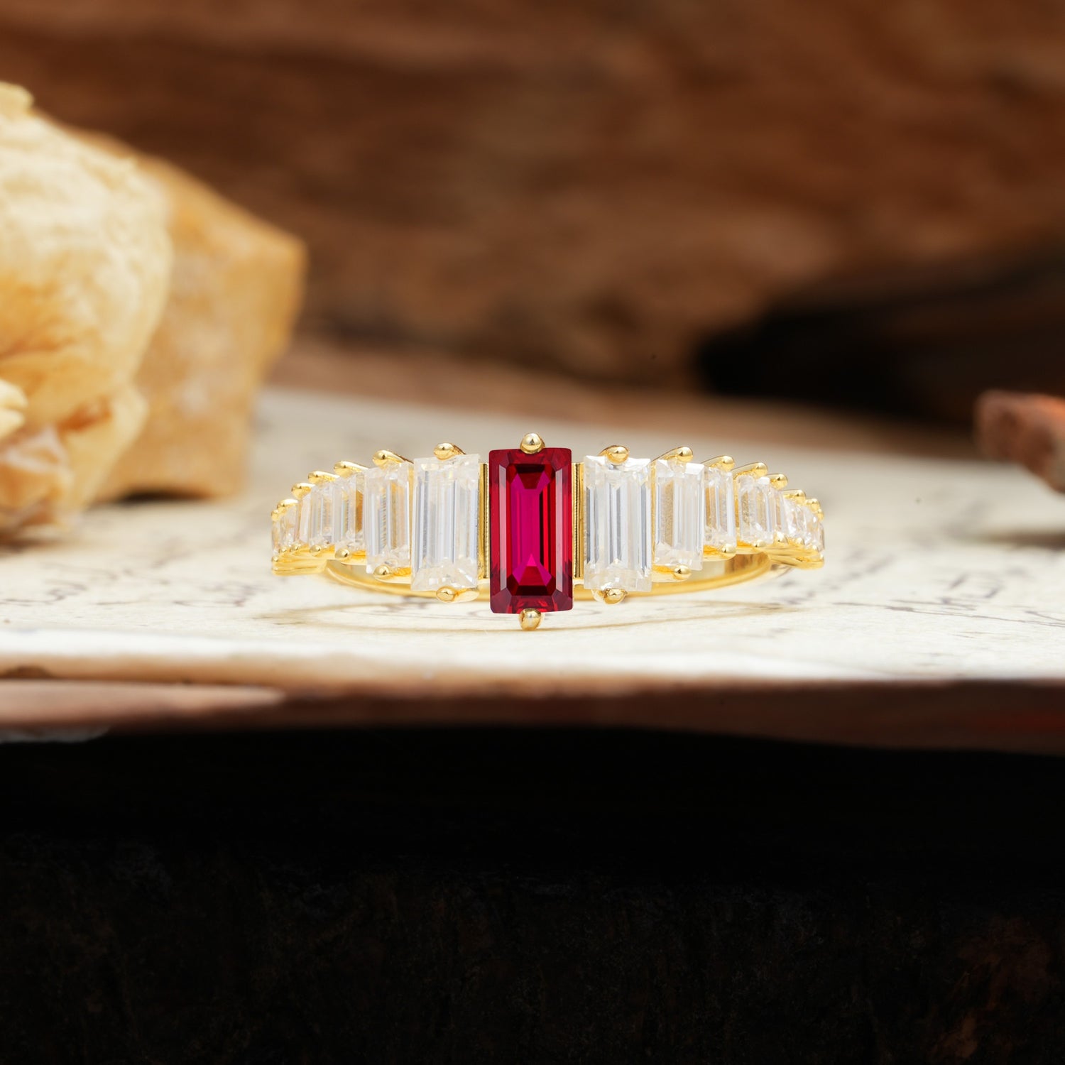 Luxurious Vintage 2-Prong Emerald Cut Ruby Wedding Ring - Additional view