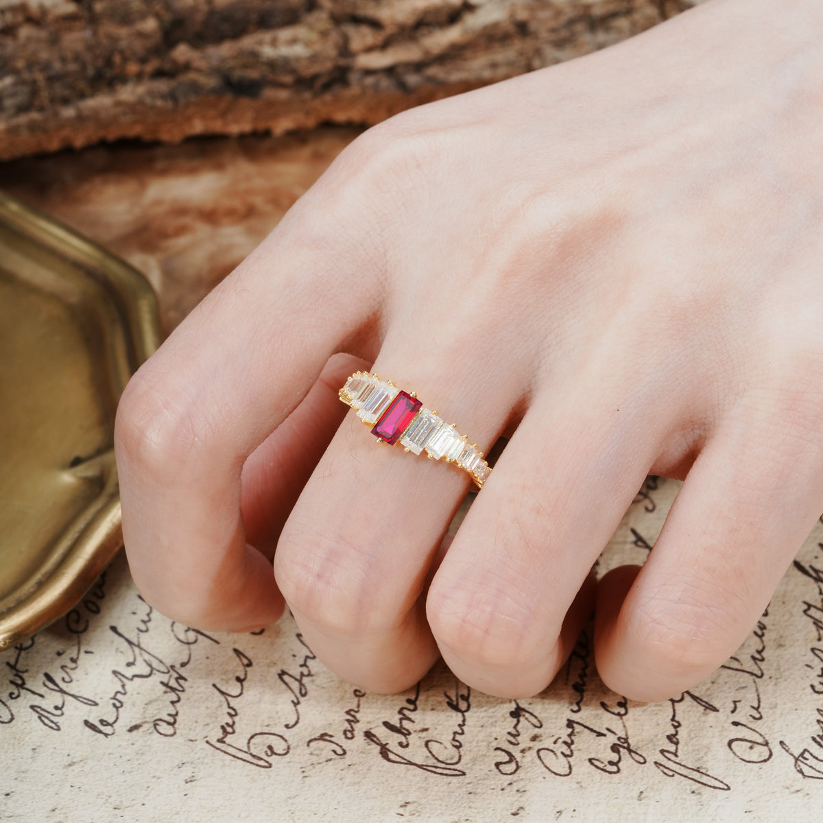 Luxurious Vintage 2-Prong Emerald Cut Ruby Wedding Ring - Additional view