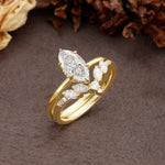 Luxurious Vintage 6-Prong Marquise Cut Moissanite Bridal Ring Set - White-Gold