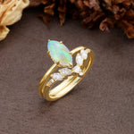 Luxurious Vintage 6-Prong Marquise Cut Fire Opal Bridal Ring Set - White-Gold