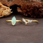 Luxurious Vintage 6-Prong Marquise Cut Fire Opal Bridal Ring Set - Additional view