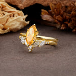 Luxurious Vintage 6-Prong Marquise Cut Citrine Bridal Ring Set - Rose-Gold