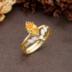 Luxurious Vintage 6-Prong Marquise Cut Citrine Bridal Ring Set - White-Gold
