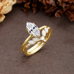 Luxurious Vintage 6-Prong Marquise Cut Lab Diamond Bridal Ring Set - White-Gold