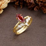 Luxurious Vintage 6-Prong Marquise Cut Garnet Bridal Ring Set - White-Gold