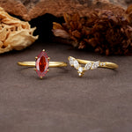 Luxurious Vintage 6-Prong Marquise Cut Garnet Bridal Ring Set - Additional view