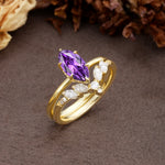 Luxurious Vintage 6-Prong Marquise Cut Amethyst Bridal Ring Set - White-Gold
