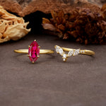 Luxurious Vintage 6-Prong Marquise Cut Ruby Bridal Ring Set - Additional view
