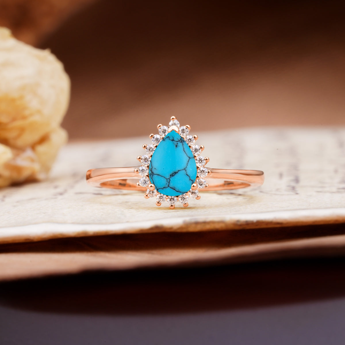 Classic Unique Luxury 4-Prong Oval Cut Turquoise Engagement Ring - Additional view