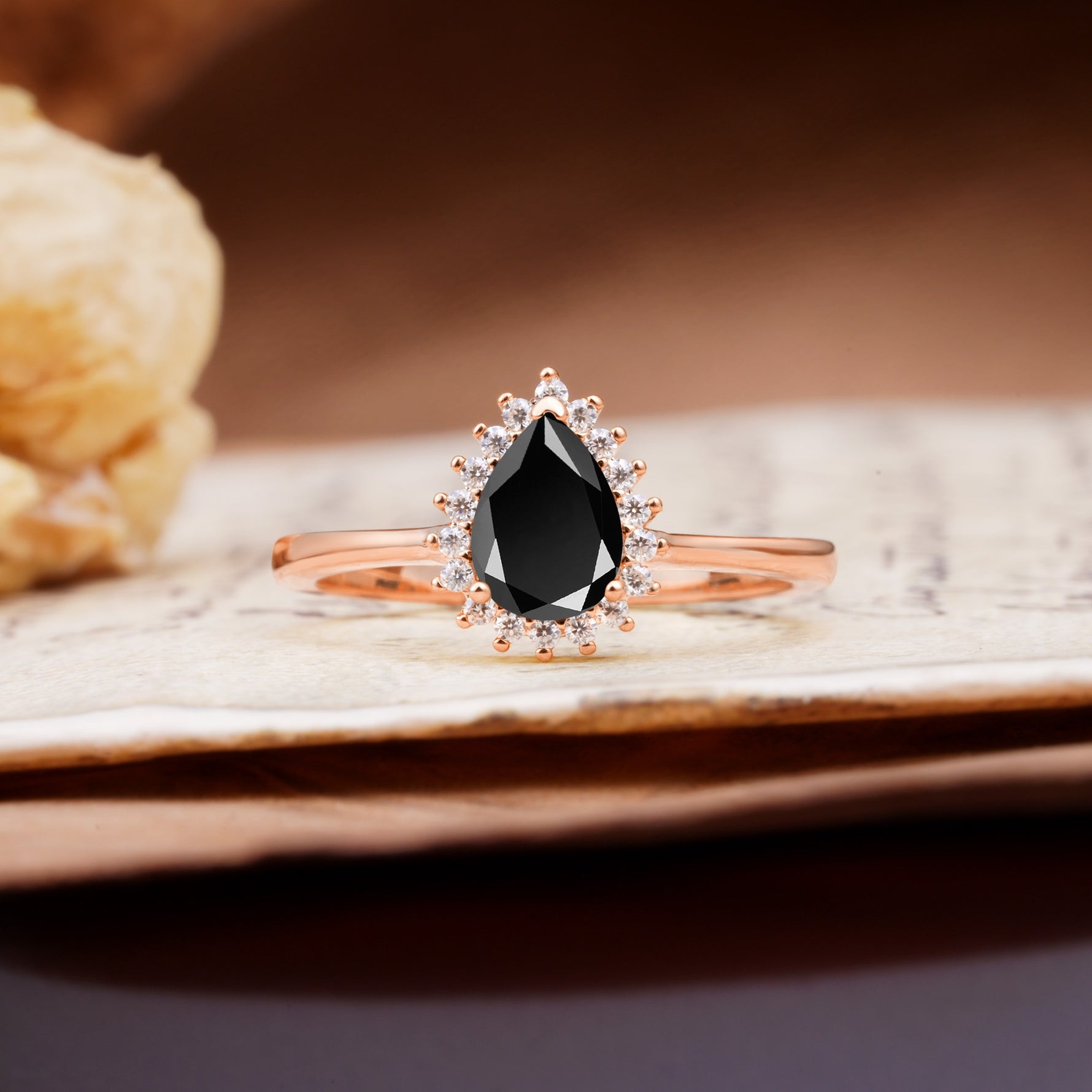 Classic Unique Luxury 4-Prong Oval Cut Black Onyx Engagement Ring - Additional view
