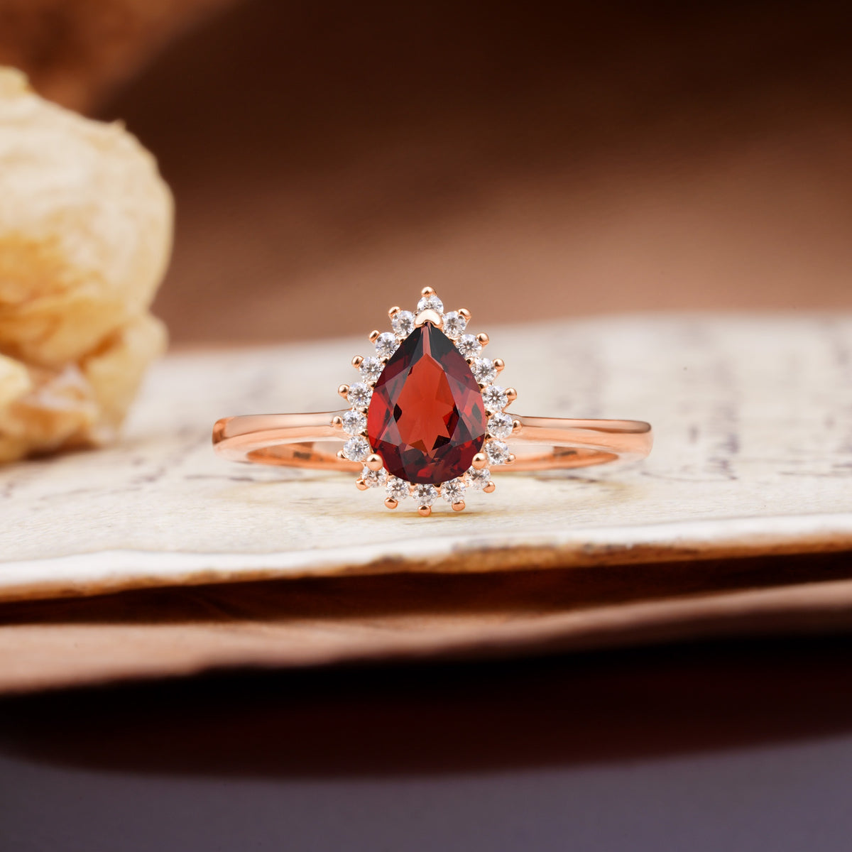 Classic Unique Luxury 4-Prong Oval Cut Garnet Engagement Ring - Additional view