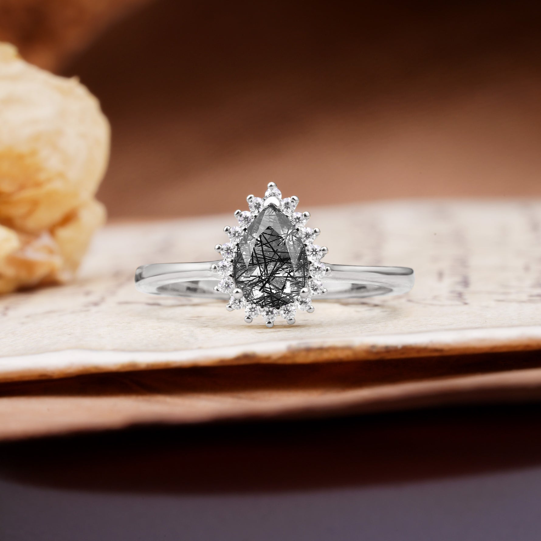 Classic Unique Luxury 4-Prong Oval Cut Black Rutilated Quartz Engagement Ring - Additional view