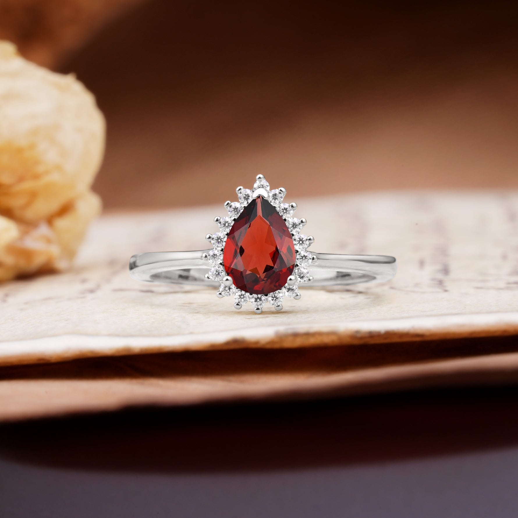 Classic Unique Luxury 4-Prong Oval Cut Garnet Engagement Ring - Additional view