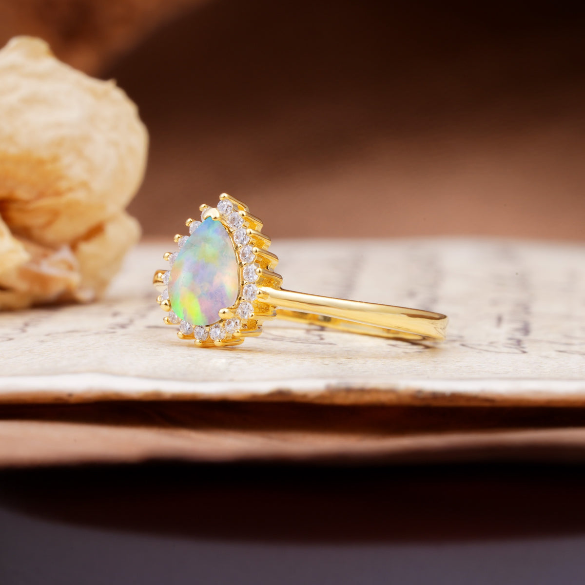 Classic Unique Luxury 4-Prong Oval Cut Fire Opal Engagement Ring - Additional view