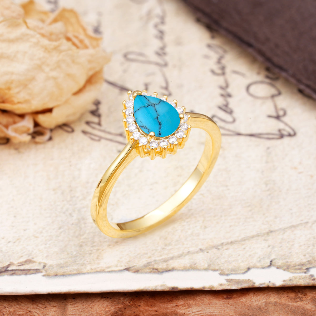 Classic Unique Luxury 4-Prong Oval Cut Turquoise Engagement Ring - Additional view
