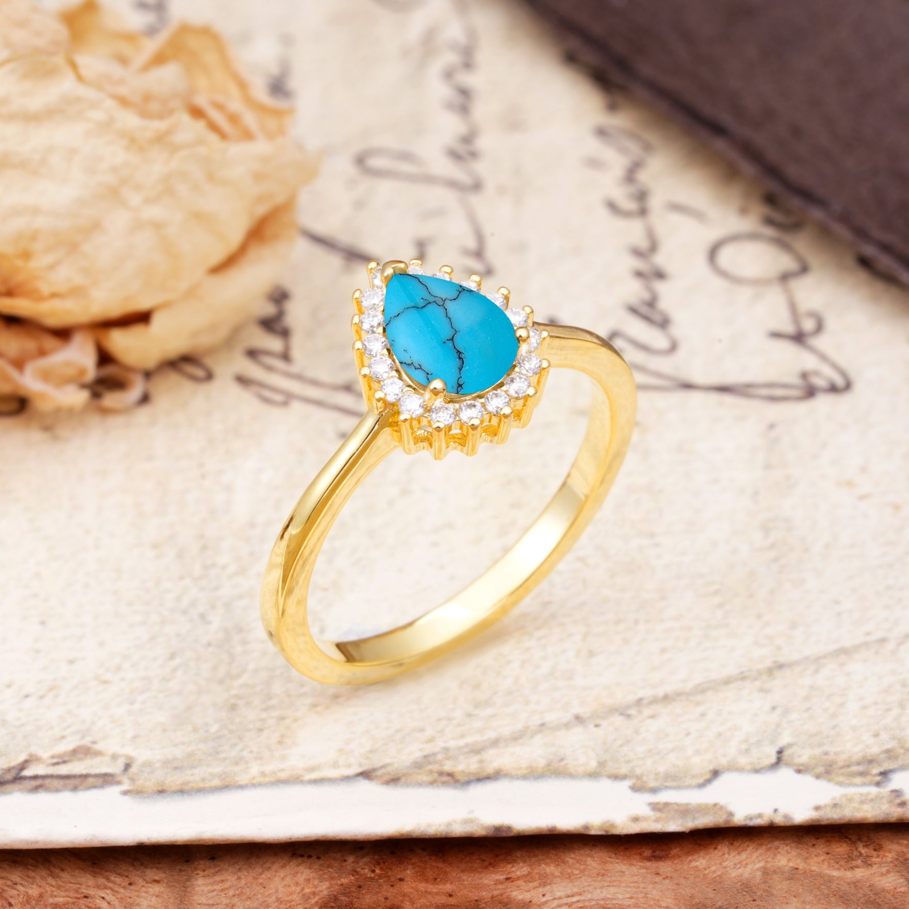 Classic Unique Luxury 4-Prong Oval Cut Turquoise Engagement Ring - Additional view