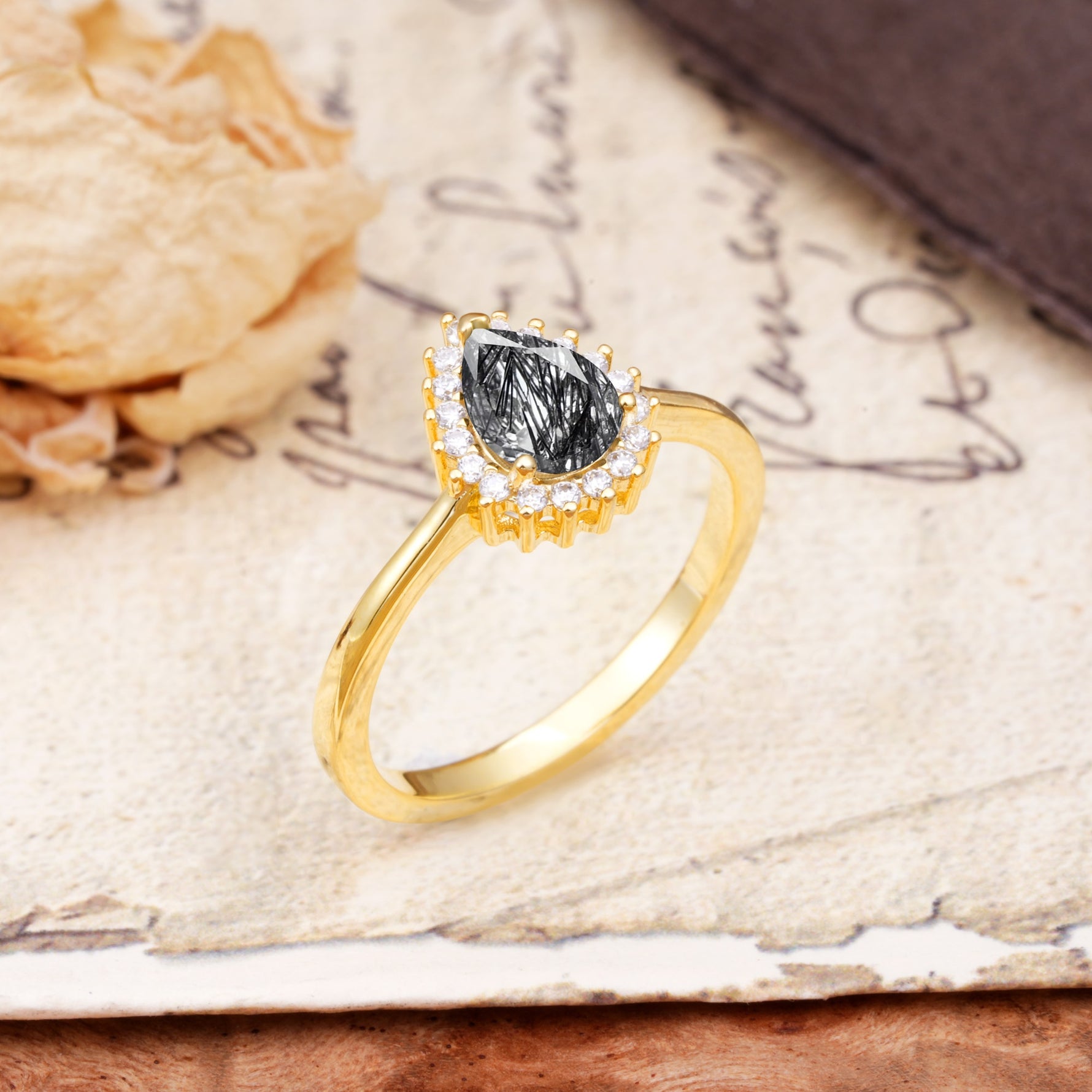 Classic Unique Luxury 4-Prong Oval Cut Black Rutilated Quartz Engagement Ring - Additional view