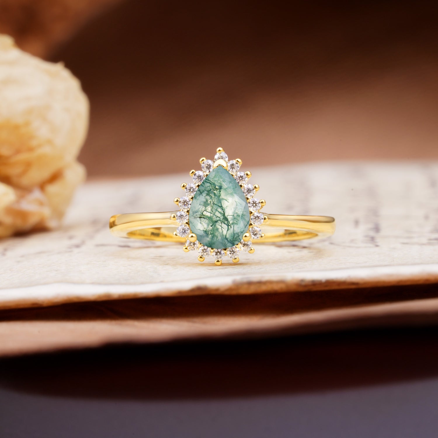Classic Unique Luxury 4-Prong Oval Cut Moss Agate Engagement Ring - Additional view