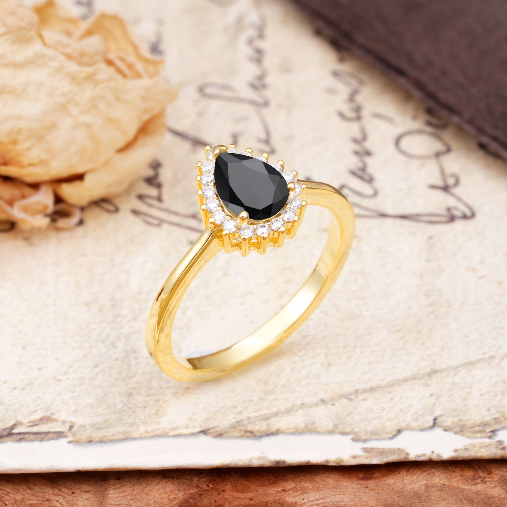 Classic Unique Luxury 4-Prong Oval Cut Black Onyx Engagement Ring - Additional view