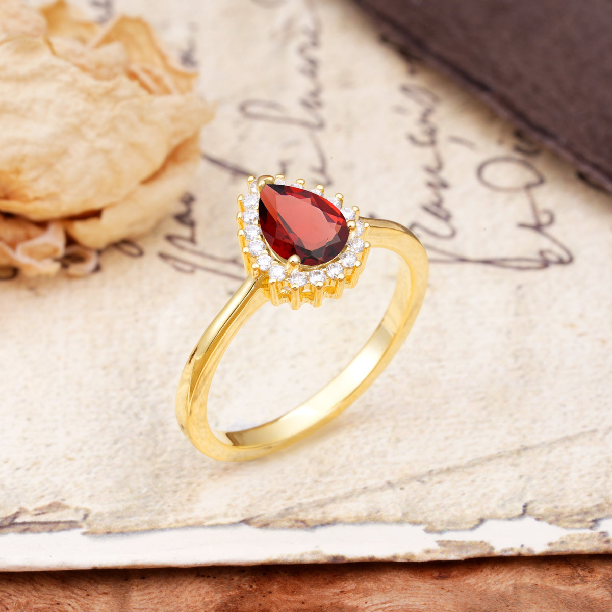 Classic Unique Luxury 4-Prong Oval Cut Garnet Engagement Ring - Additional view